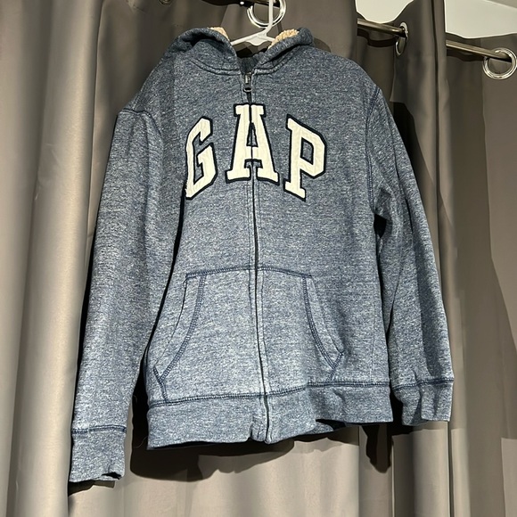 Boys GAP blue and white sweatshirt lined Hoodie. Size L great used condition - Picture 1 of 5